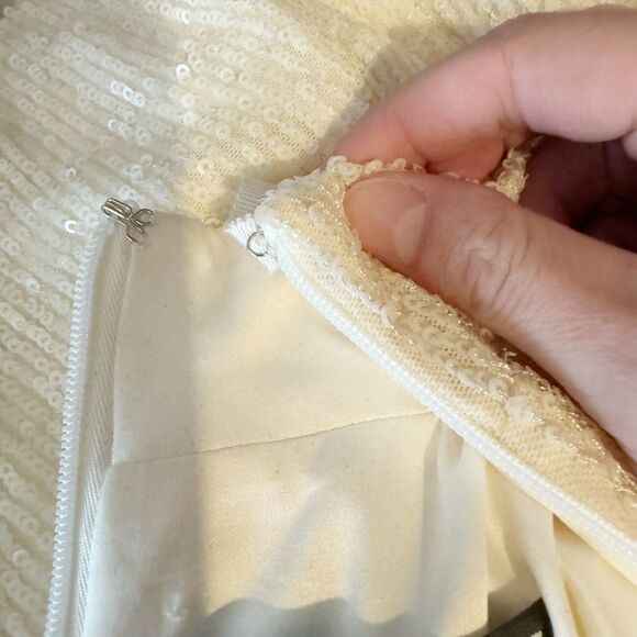 Alexis Lunia Ivory Sequin Puff Sleeve Mini Dress XS Bridal Cocktail Holiday - Picture 9 of 10